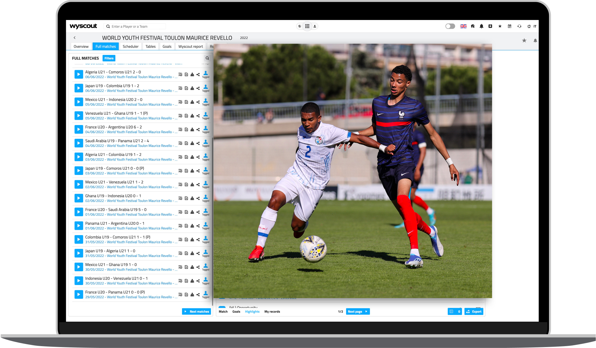 Wyscout interface on a laptop